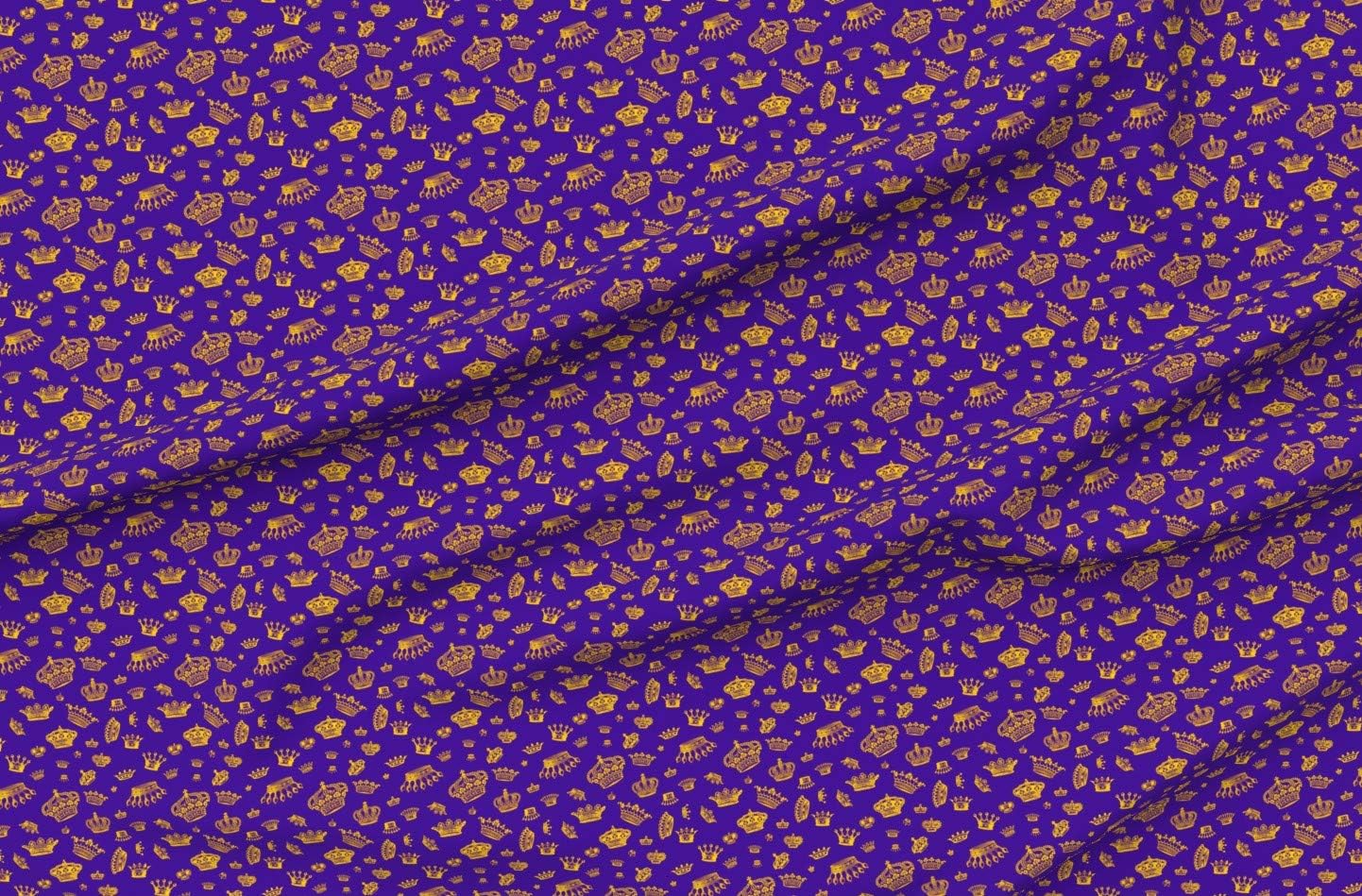 Spoonflower Fabric - Royal Crowns Golden Yellow Purple Gold Mardi Gras Royalty King Printed on Upholstery Velvet Fabric Fat Quarter - Upholstery Home Decor Bottomweight Apparel