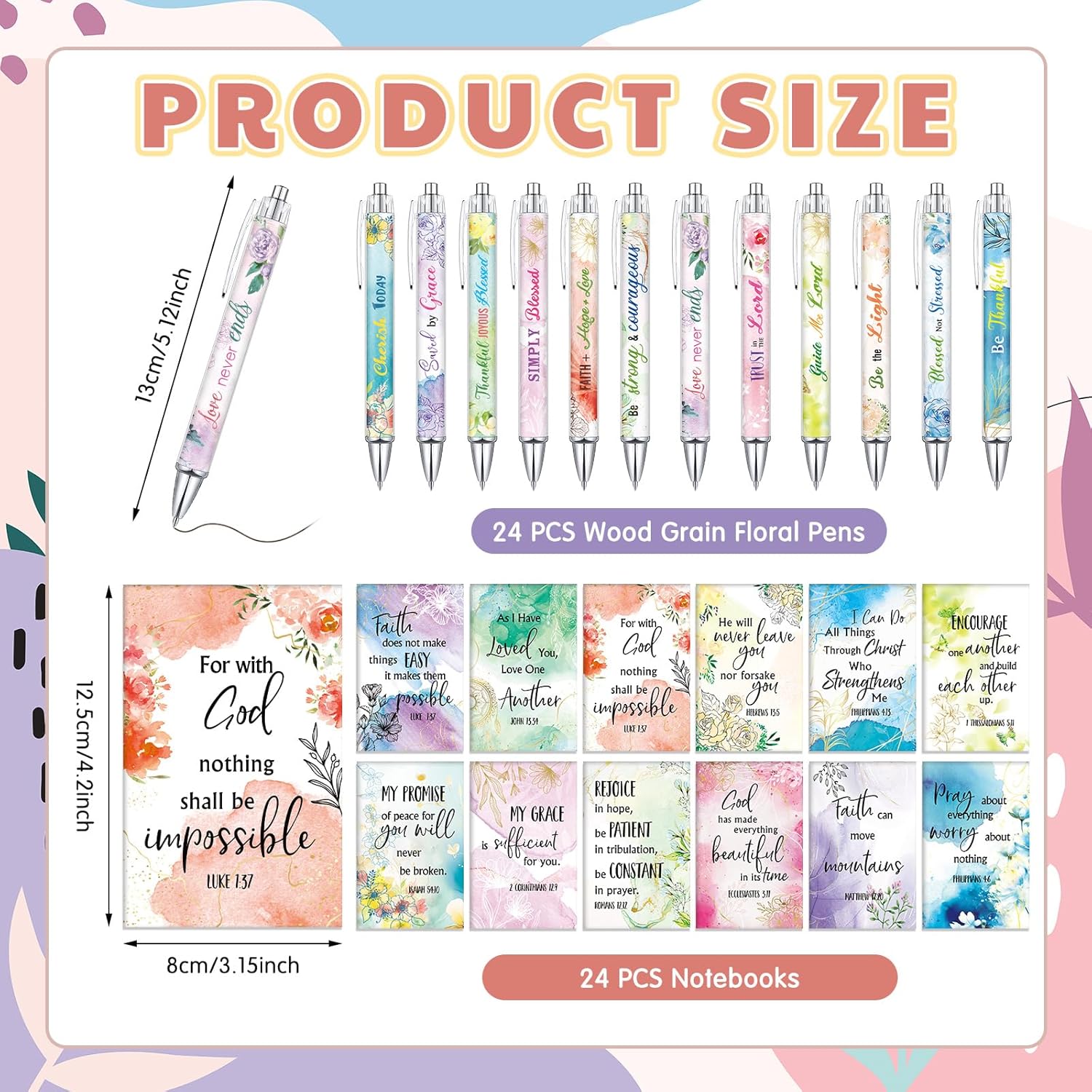 96 Pcs Christian Gifts Bulk for Women Include Magnetic Cross Bookmarks, Mini Bible Verse Notepads, Scripture Ballpoint Pens, Religious Small Notebooks Gifts Prizes Party Favor(Watercolor) - Image 2