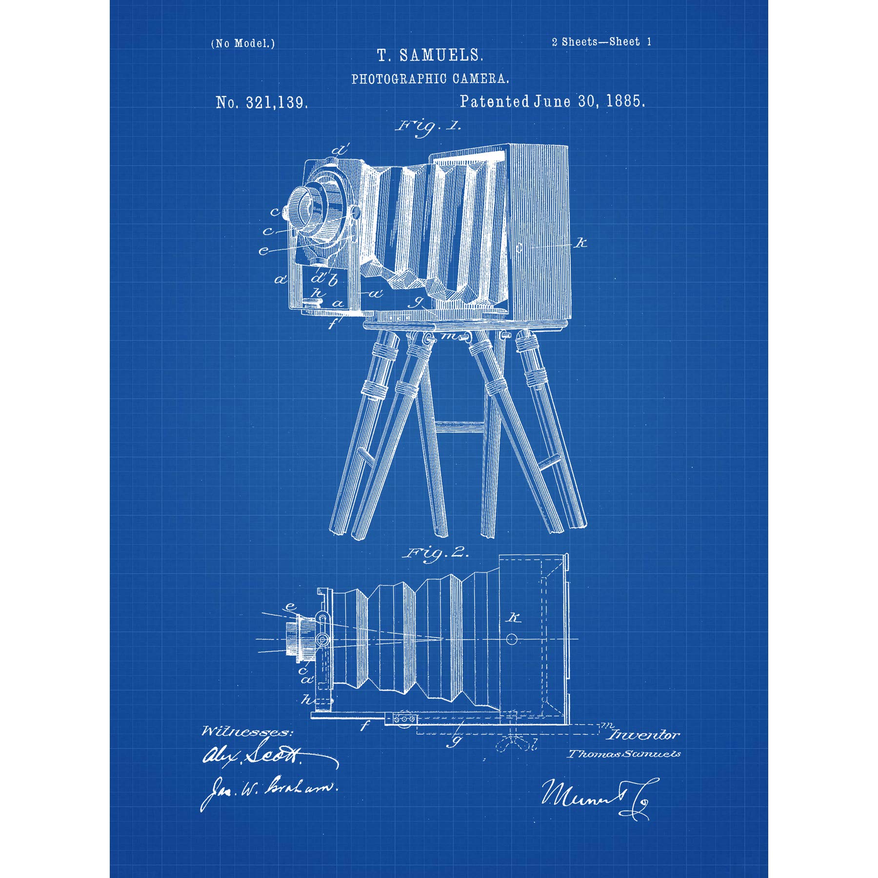 Wee Blue Coo Photographic Camera Blueprint Premium Wall Art Canvas Print 18X24 Inch