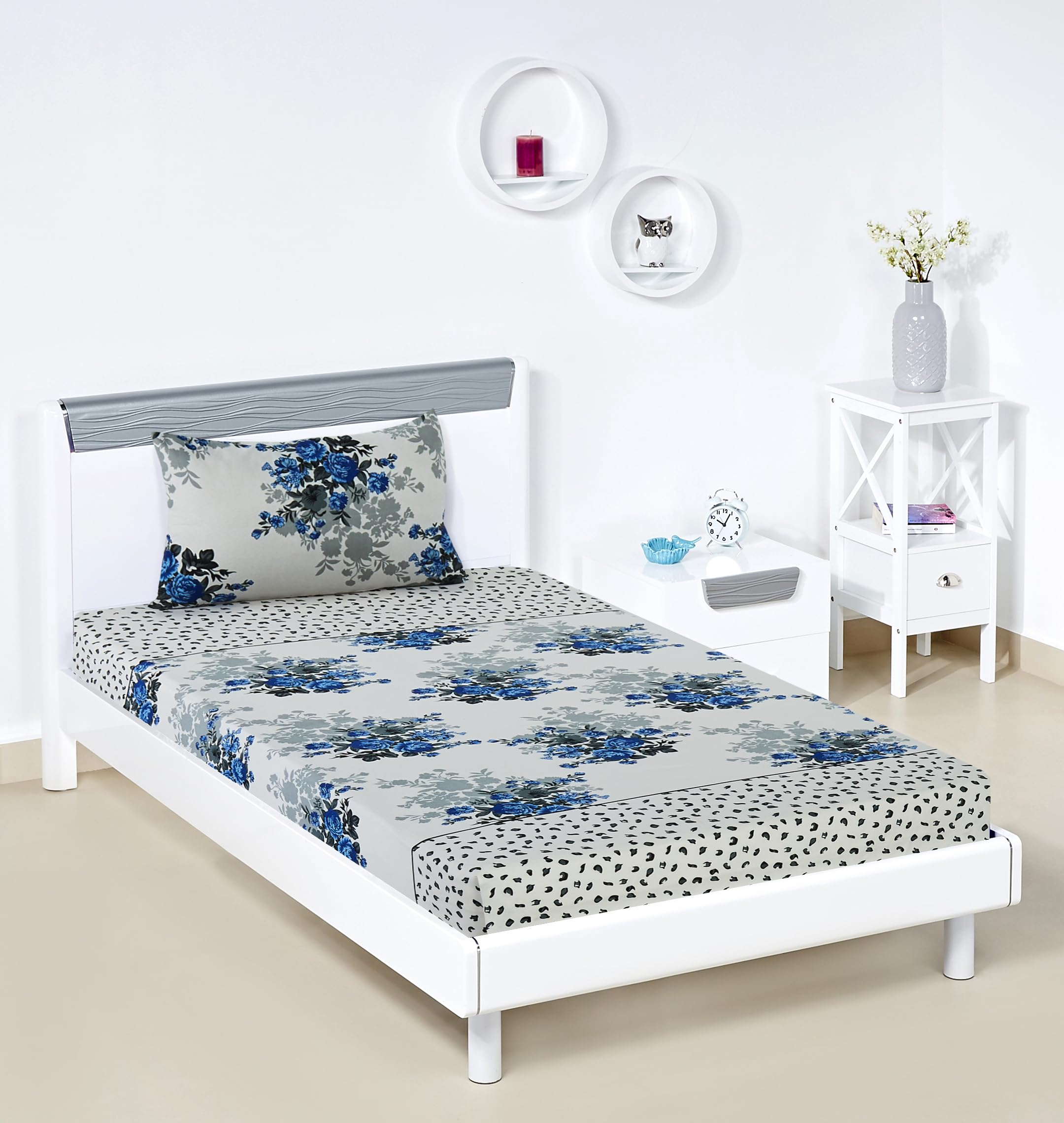 Amazon Brand - Solimo Polyester Azure Blossom Single Bedsheet with 1 Pillow Cover,95 GSM,144 TC (B0CCDCK51C) Amazon Price History, Amazon Price Tracker