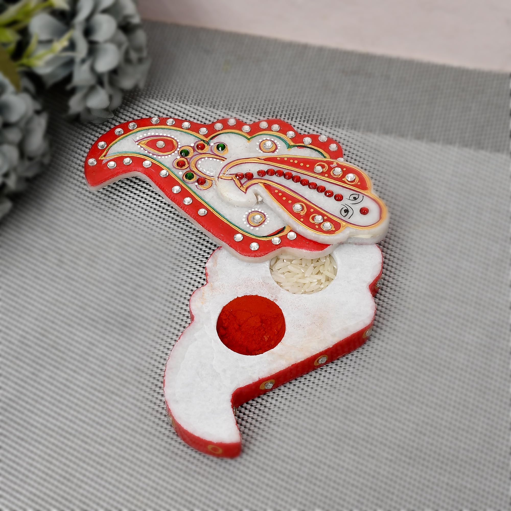Craftam Marble Finish Roli Chawal Chopra Box Kumkum Haldi Rice Holder for Puja, Tilak and Raksha Bandhan-image-22