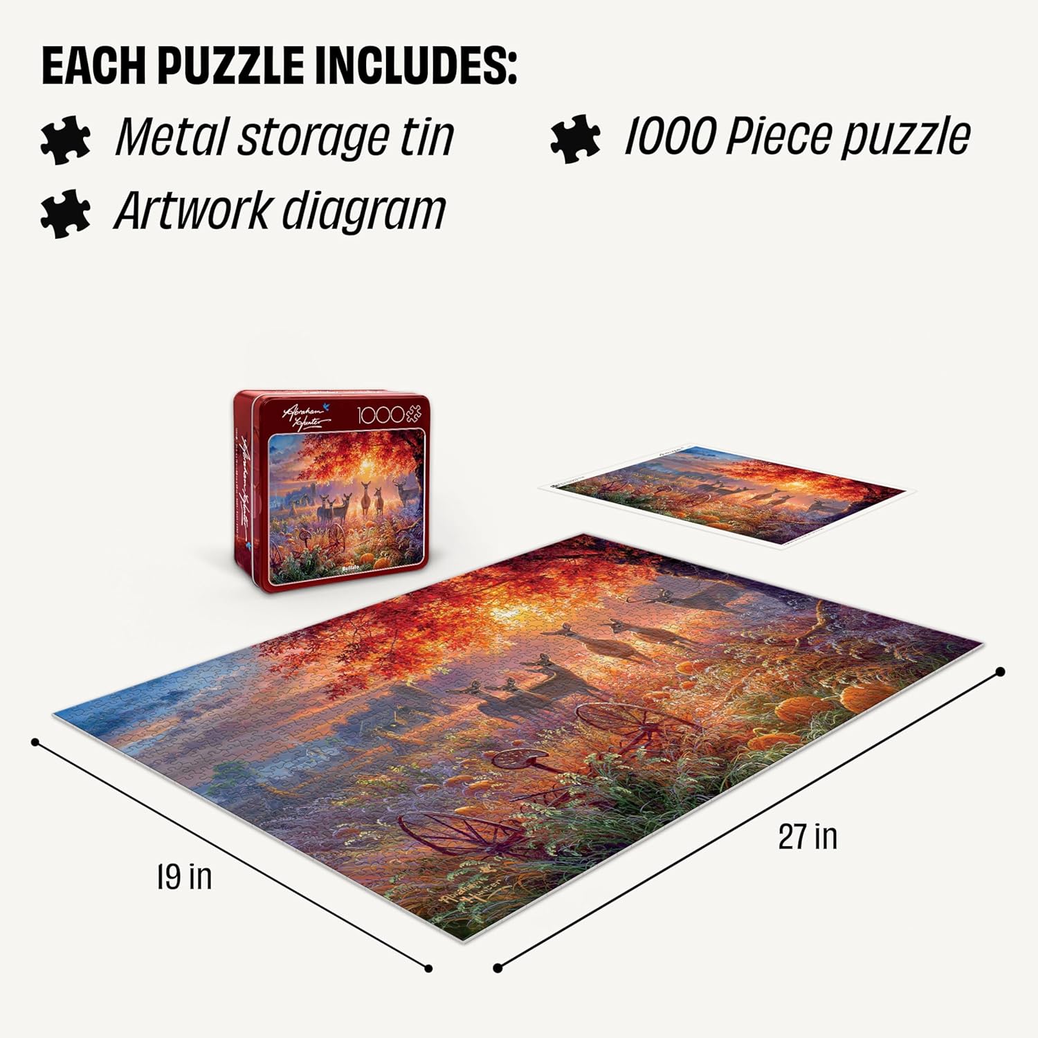 Buffalo Games – Trick Or Treat - Abraham Hunter - 1000 Piece Halloween Jigsaw Puzzle - Festive, Collector's Tin Holiday Puzzles for Adults – Precision-Cut Pieces, Fall Artwork, Autumn Fun