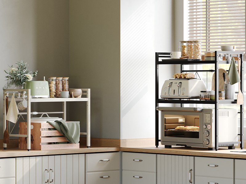 Soporte Microondas, Estante Microondas Ajustable De 2 Niveles, Estante Para Horno De Sobre Encimera De Cocina Máxima 40 Kg KCR08-PF SoBuy ES | Leroy Merlin