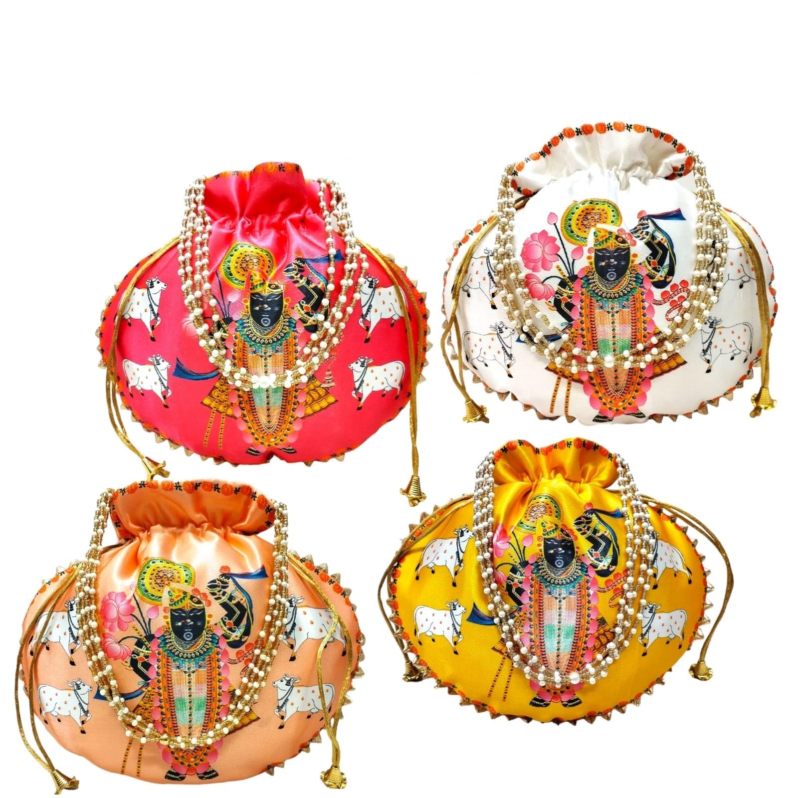 Shrinathji Digital Print Potli Bags for Gift, Shagun Potlis, Traditional Purse for Ladies, Potli Pouches with Pearl Handle, Shagun Potlis for Housewarming-image-32