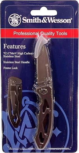 Smith & Wesson CK400 Cuchillo plegable SS de alto carbono de 5.4 pulgadas con una hoja de punto de caída de 2.2 pulgadas y mango de acero inoxidable