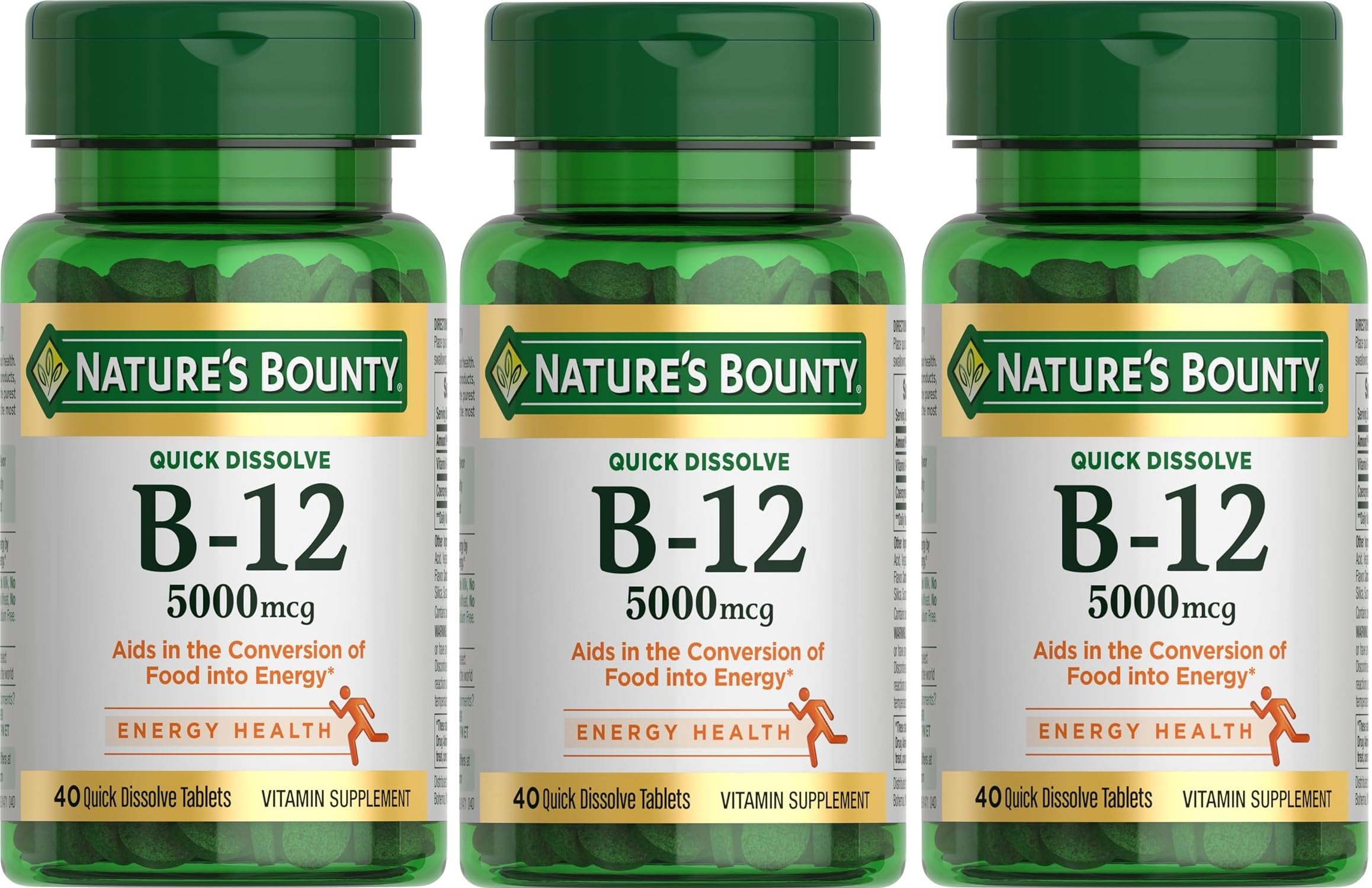 Nature's Bounty Vitamin B-12 5000 mcg, 40 Quick Dissolve Tablets (Pack of 3) Cherry 40 Count (Pack of 3)