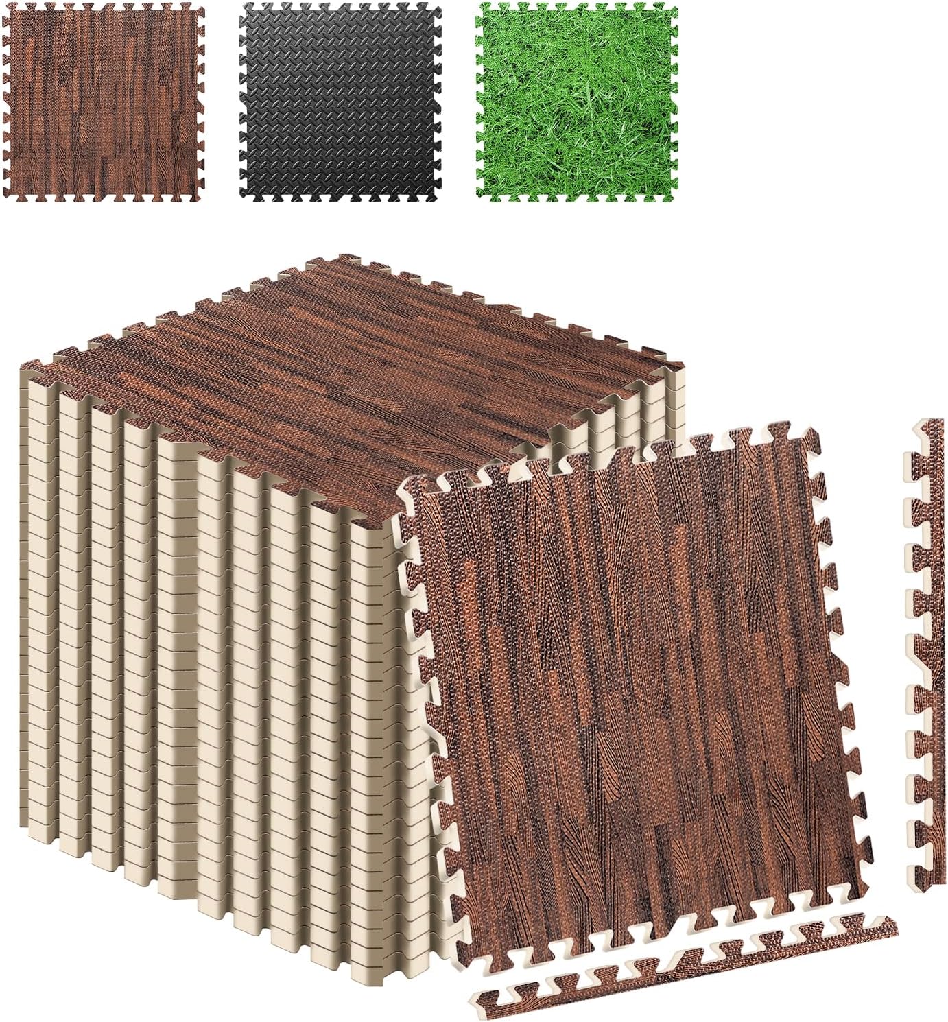 Trafagala 60 x 60cm 12PCS Wood Effect Large Foam Jigsaw Mats Thick Heavy Duty Gym Flooring Interlocking Mats Eva Soft Foam Yoga Mat Floor Tiles Rubber Stable for Gym Home Garage (12PCS)