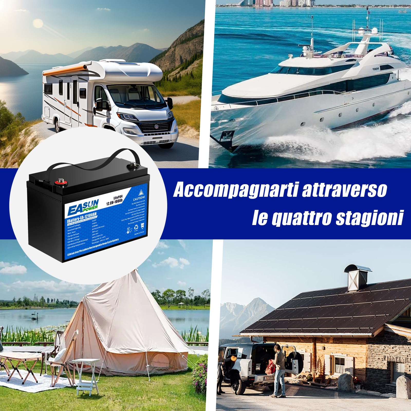 POWLAND Batteria LiFePO4 12V 100Ah con Oltre 6000 Cicli di Profondità,Batteria Litio 12V e di Protezione BMS e Schermo LED，Perfetta per Marine, Pannello Fotovoltaico, Casa (12V 100AH)