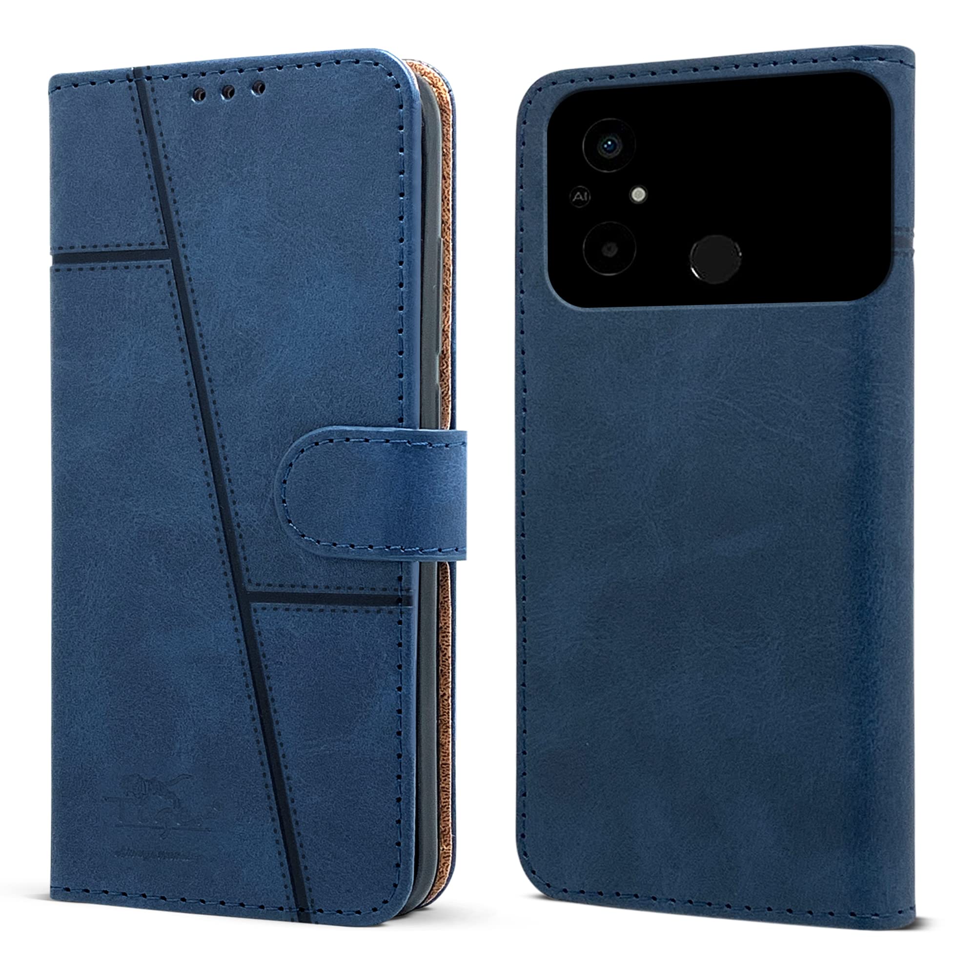 Jkobi Flip Cover Case for Poco C55 (Stitched Leather Finish