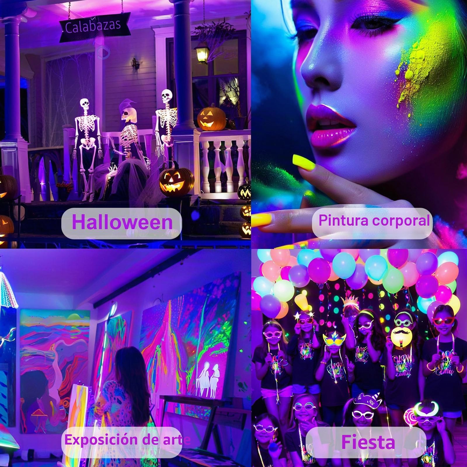 2 Piezas 50W LED Luz Negra, IP66 Impermeable Foco UV Ultravioleta, Luz Negra Ultravioleta Con Interruptor para Halloween, Discoteca, Pintura Corporal, Neón, DJ, Black light Party