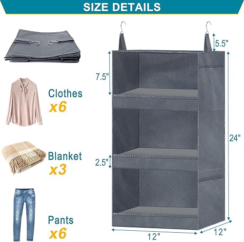 Miniatura 3 de Aeeteek Organizadores y almacenamiento de armario, estantes plegables de 3 estantes colgantes con 4 bolsillos laterales, bolsa de almacenamiento de