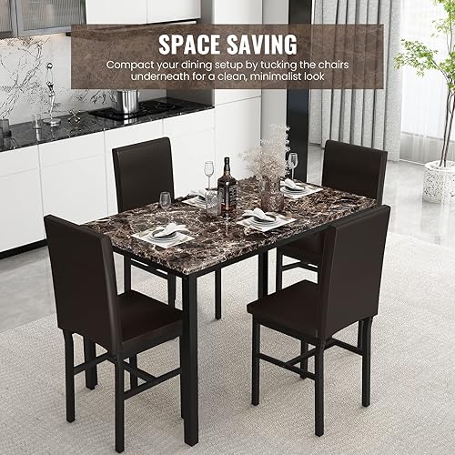 Vista 6 de Recaceik Juego de mesa de comedor para 4, cocina y sillas con mesa de mármol sintético y 4 habitaciones tapizadas de cuero, rincón de desayuno