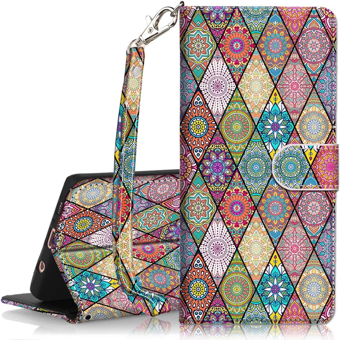 Hocase Galaxy S10 Case, PU Leather Full Body Protective Phone Case with Credit Card Holders, Wrist Strap, Magnetic Closure for Samsung Galaxy S10 (6.1-inch) 2019 SM-G973 - Mandala Flowers