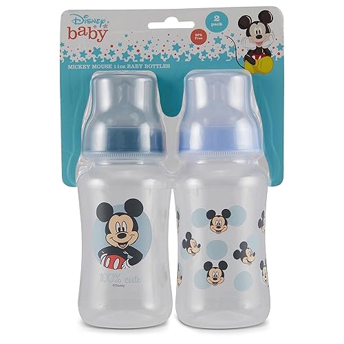 Miniatura 9 de Disney Mickey Mouse - Biberones de 11 onzas para niños o niñas, paquete de 2 botellas con forma de reloj de arena para bebés con funda para recién