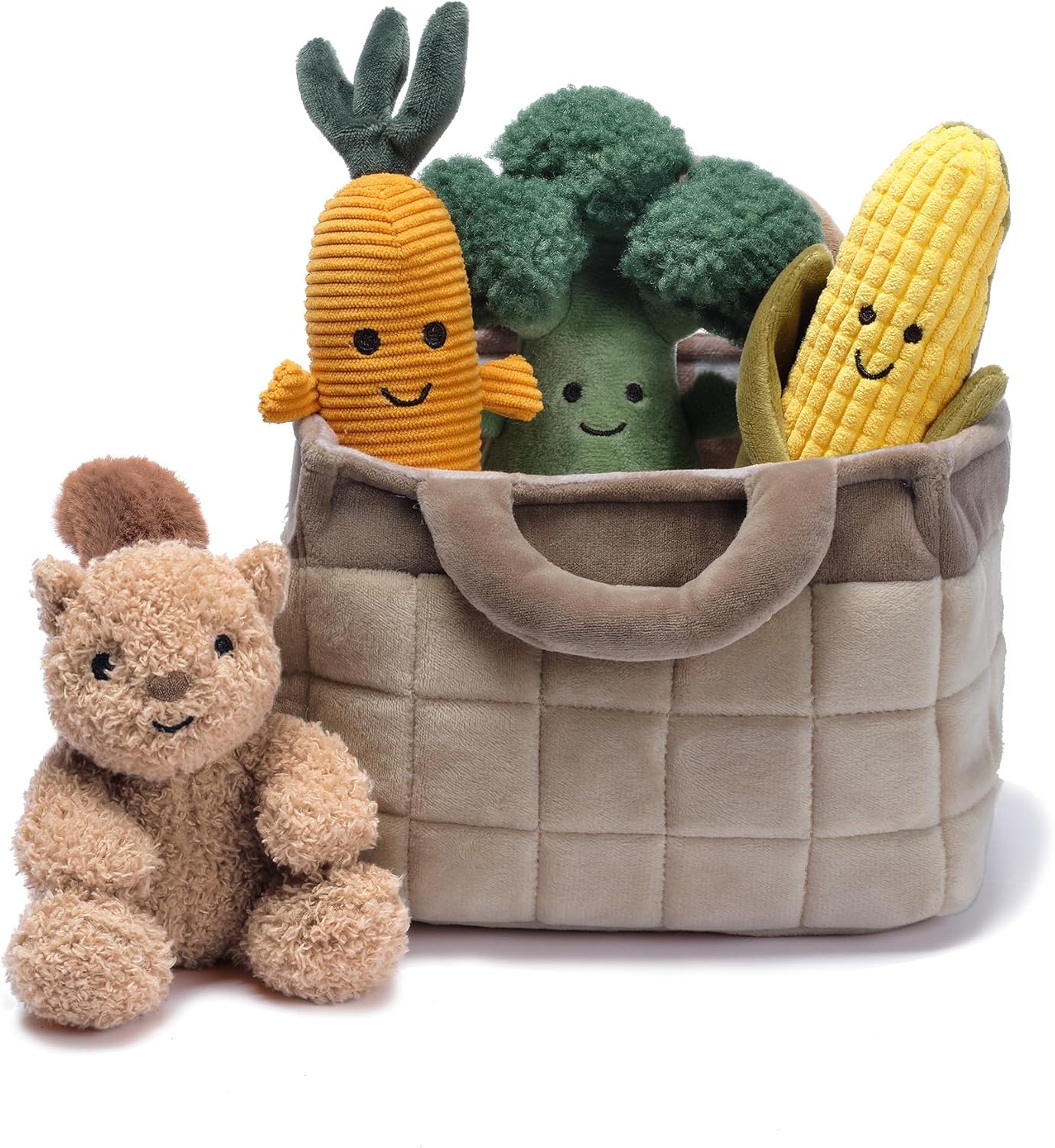 Lambs & Ivy Plush Veggie Basket Play Set with Interactive Stuffed Vegetable Toys