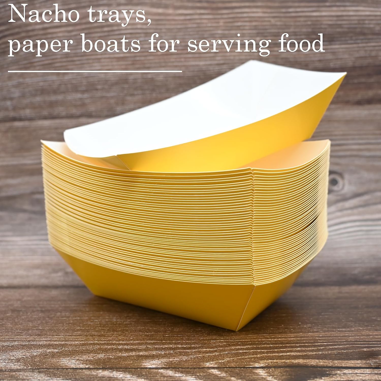 50 Pcs No Folding Required 2lb Paper Food Trays Boat Disposable Nacho Trays Paper Boat for Nachos, Hotdogs, Tacos, Fries (yellow) image 4