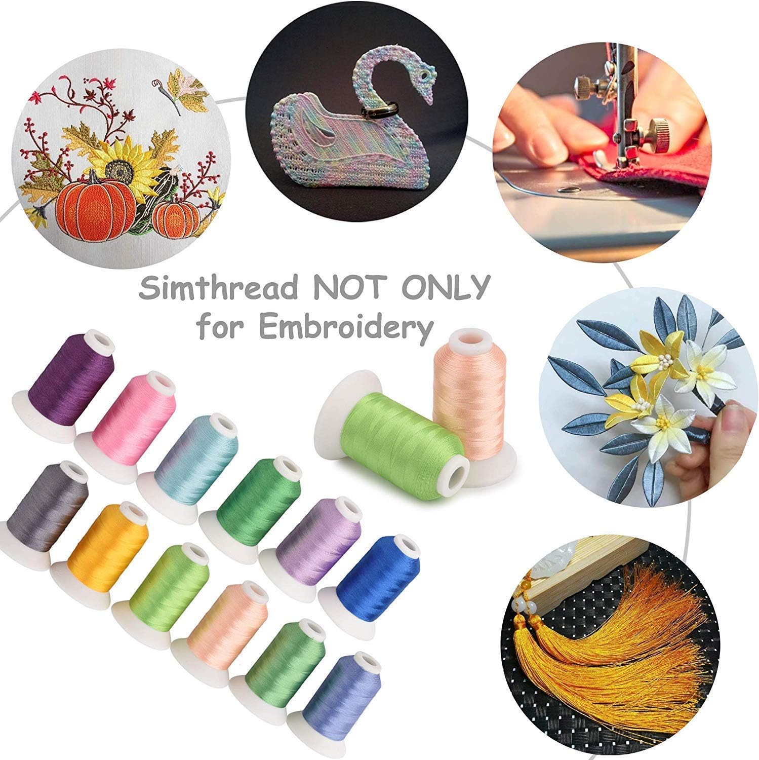 Simthread Embroidery Thread Essential Pack Bundle | Brother 40 Colors Kit & 6 Black Machine Embroidery Threads for Embroider and Sewing
