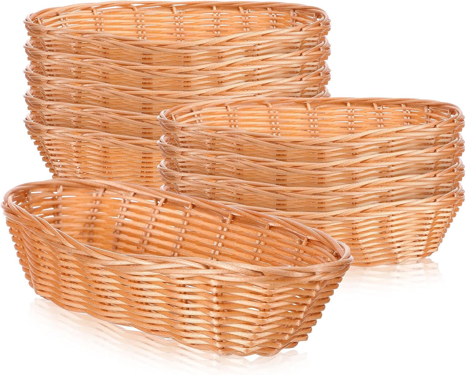 10pcs Lightweight Plastic Imitation Rattan Bread Baskets with Large Capacity, Easy to Carry Brown Serving Baskets for Home and Restaurant Use