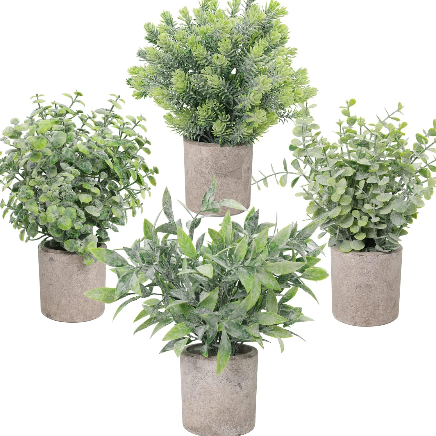 Blingstar Fake Plants 4 Pack Small Artificial Plants Mini Faux Eucalyptus Boxwood Greenery in Pots Little Potted Plant Decor for Bathroom Shelf Home Office Desk Table Centerpiece