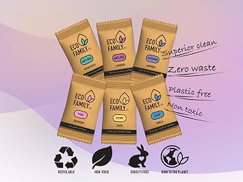 Eco Family, Essential Home Cleaning Refill Tablets 6pcs - 2x Antibac, Bathroom, Glass, Kitchen Degreaser, Floor, Eco Friendly Plastic Free Non-Toxic Cruelty-Free, Just Add Water
