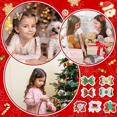 Miniatura 3 de 12 lazos de Navidad para niñas, lentejuelas con purpurina, muñeco de nieve, sombrero de Navidad, árbol de cocodrilo, pasador de pelo, horquillas