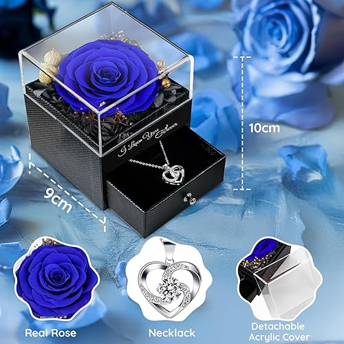 Miniatura 2 de Rosa elegante azul preservada, 1 unidad, cuadrado de 4.3 pulgadas, flor real, regalo para el día de San Valentín para ella Azul,Púrpura-,Rojo