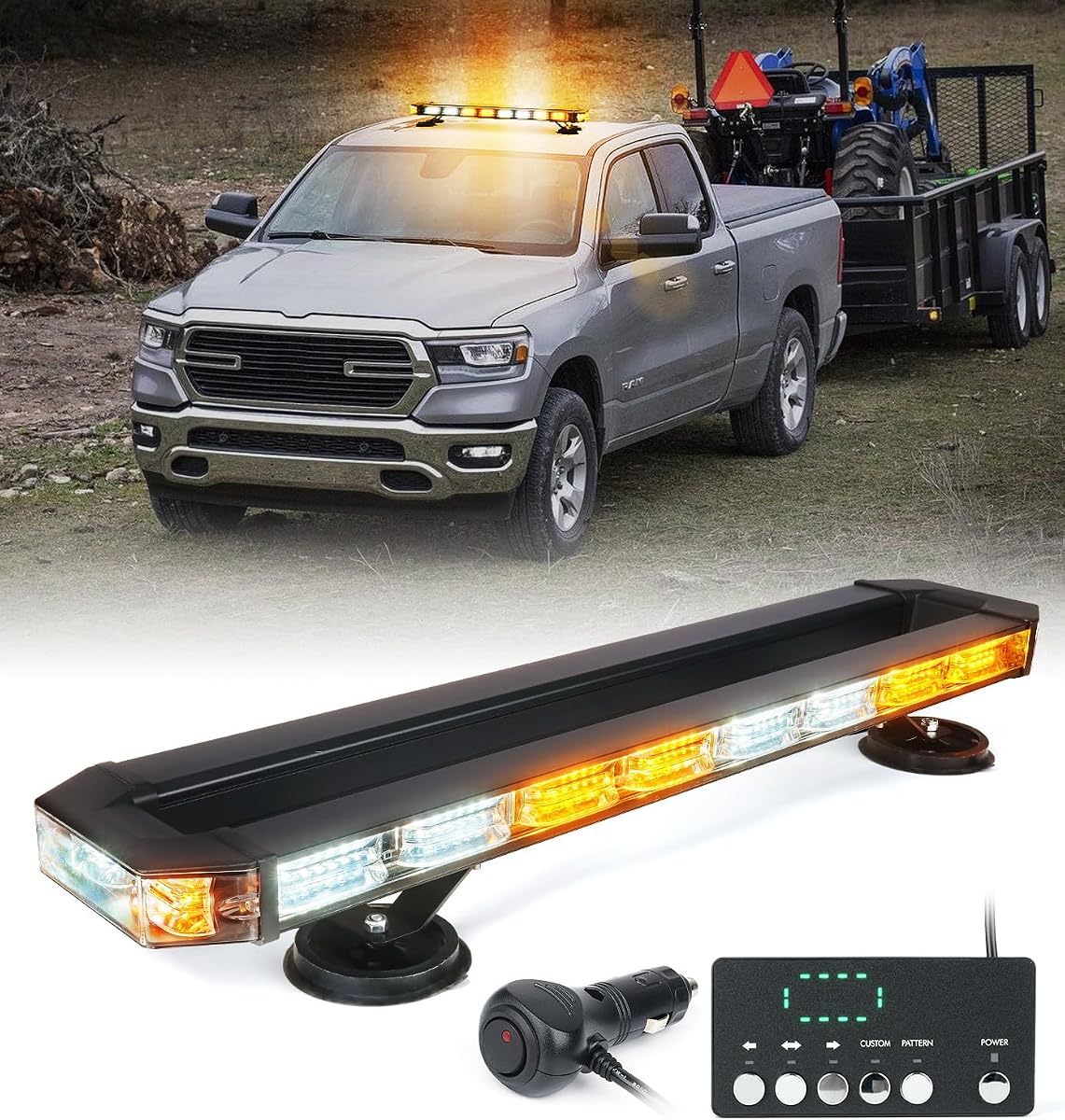 LUMENIX 26 Inch Amber White LED Rooftop Strobe Light Bar for Trucks | Magnetic Mount Warning Emergency Light Bar w/ Controller, 28 Flash and 3 Traffic Advisor Patterns for Tow Vehicles Work Cars