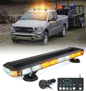 LUMENIX 26-Inch LED Rooftop Strobe Emergency Lights Bar for Vehicles, w/Controller Heavy-Duty Magnetic Mount Safety Beacon Construction Light for Trucks Roof Top Traffic Lightbar - Amber and White