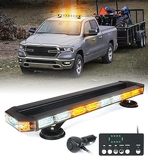 LUMENIX 26-Inch LED Rooftop Strobe Emergency Lights Bar for Vehicles, w/Controller Heavy-Duty Magnetic Mount Safety Beacon Construction Light for Trucks Roof Top Traffic Lightbar - Amber and White