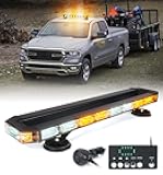 LUMENIX 26-Inch LED Rooftop Strobe Emergency Lights Bar for Vehicles, w/Controller Heavy-Duty Magnetic Mount Safety Beacon Construction Light for Trucks Roof Top Traffic Lightbar - Amber and White