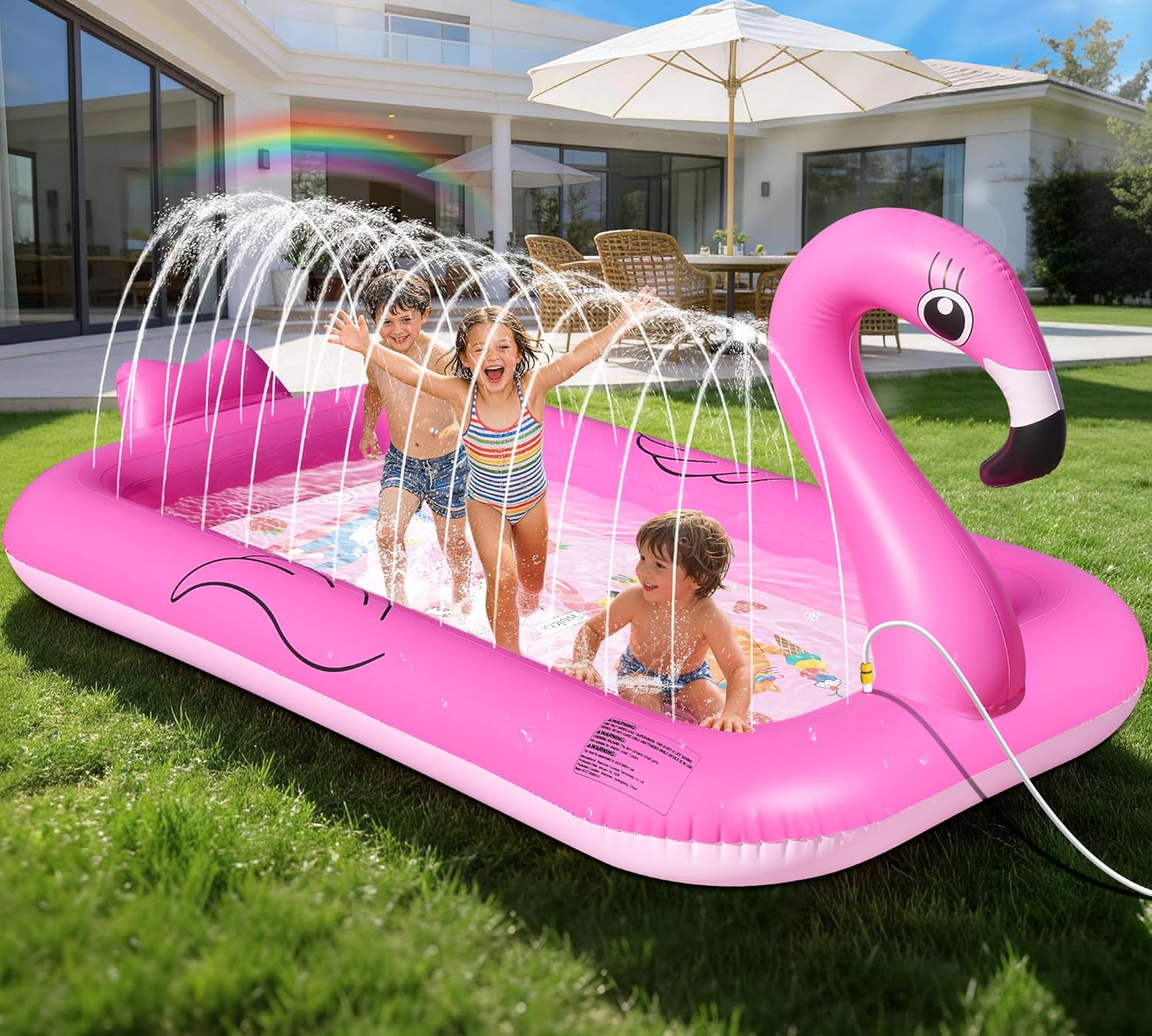 FluSing Splash Pad for Toddlers, Flamingo Splash Pad Sprinkler for Kid, Thicken Sprinkler for Kids Outdoor Water Toy Play Mat, Inflatable Splash Pad for Kids, Backyard Summer Toddler Sprinkler Pool
