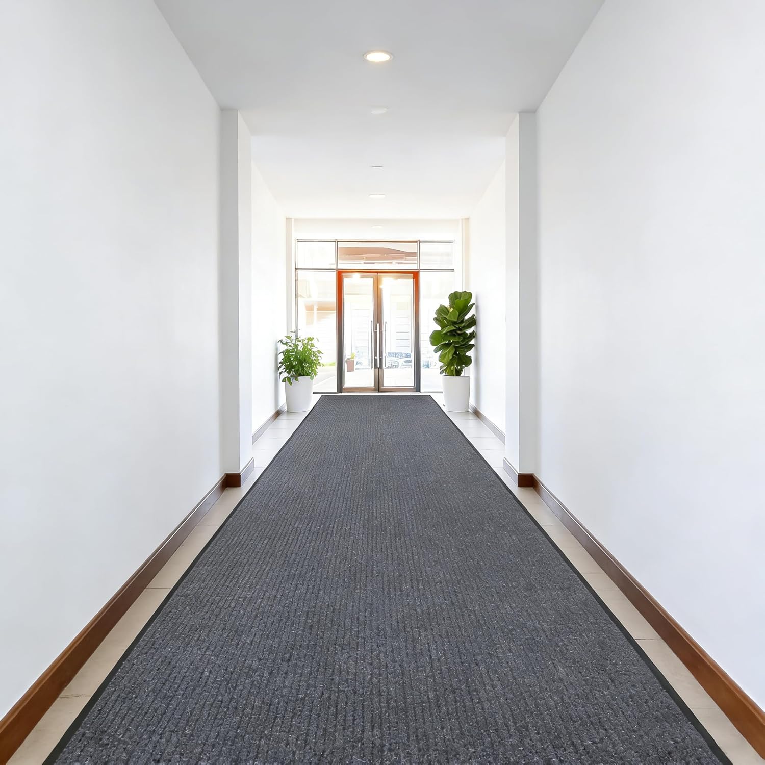 Commercial Grade Door Floor Mat 4' x 16.4' Indoor Outdoor Door Mat Home Office Hotel Corridor Hallway Runner Rugs Heavy Duty Non Slip Waterproof Entrance Mat Garage Carpet Runner Mat, Grey