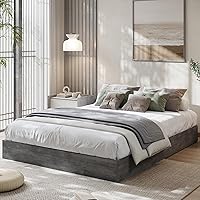 Vista 1 de GarveeHome Marco de cama de plataforma de madera de tamaño matrimonial, marco de cama de madera sin cabecero, soporte de listones de madera,