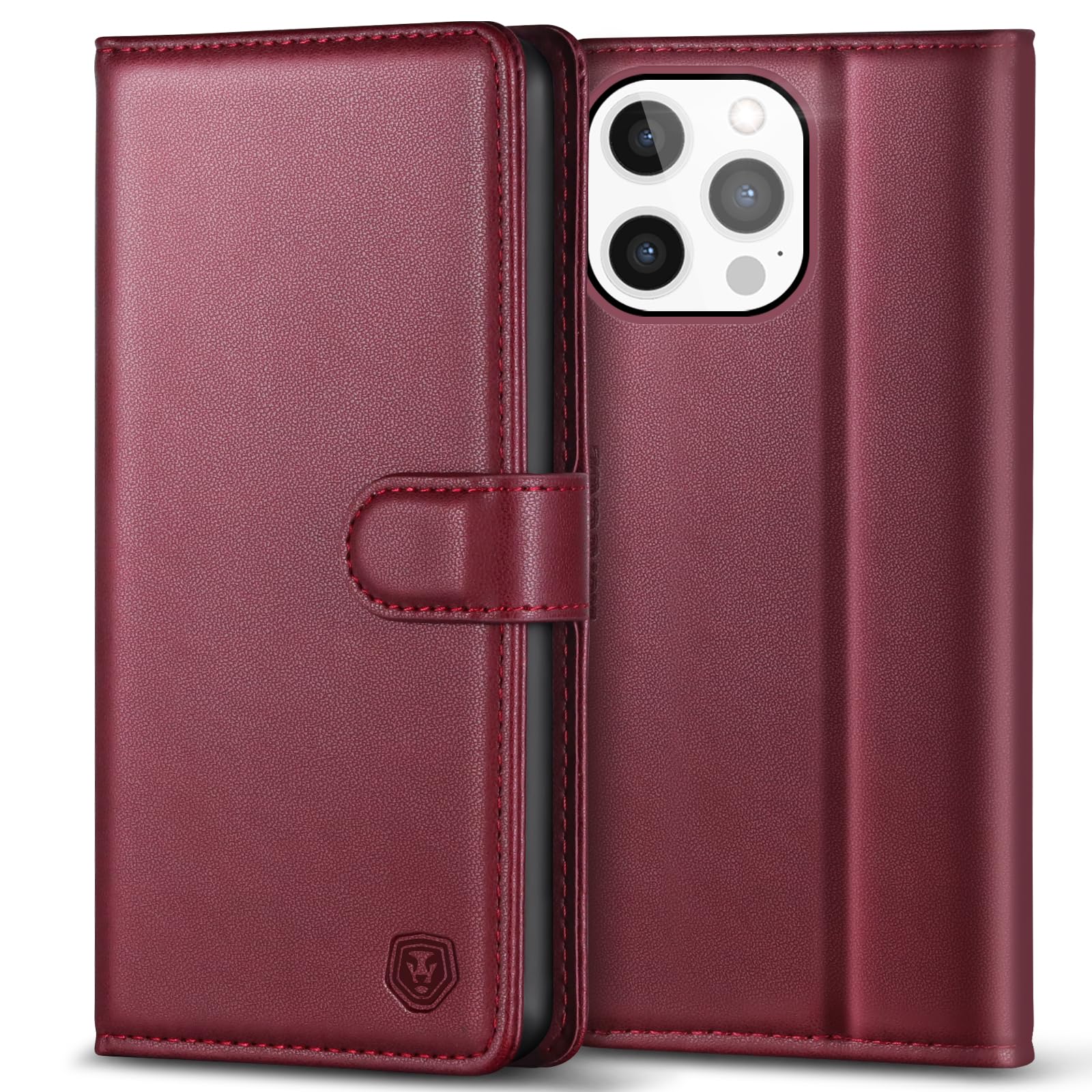 Kuafcase Compatible for iPhone 13 Pro Case with 4 Card Slots Magnetic Closure Kickstand Shockproof Protective Phone Case Compatible for iPhone 13 Pro