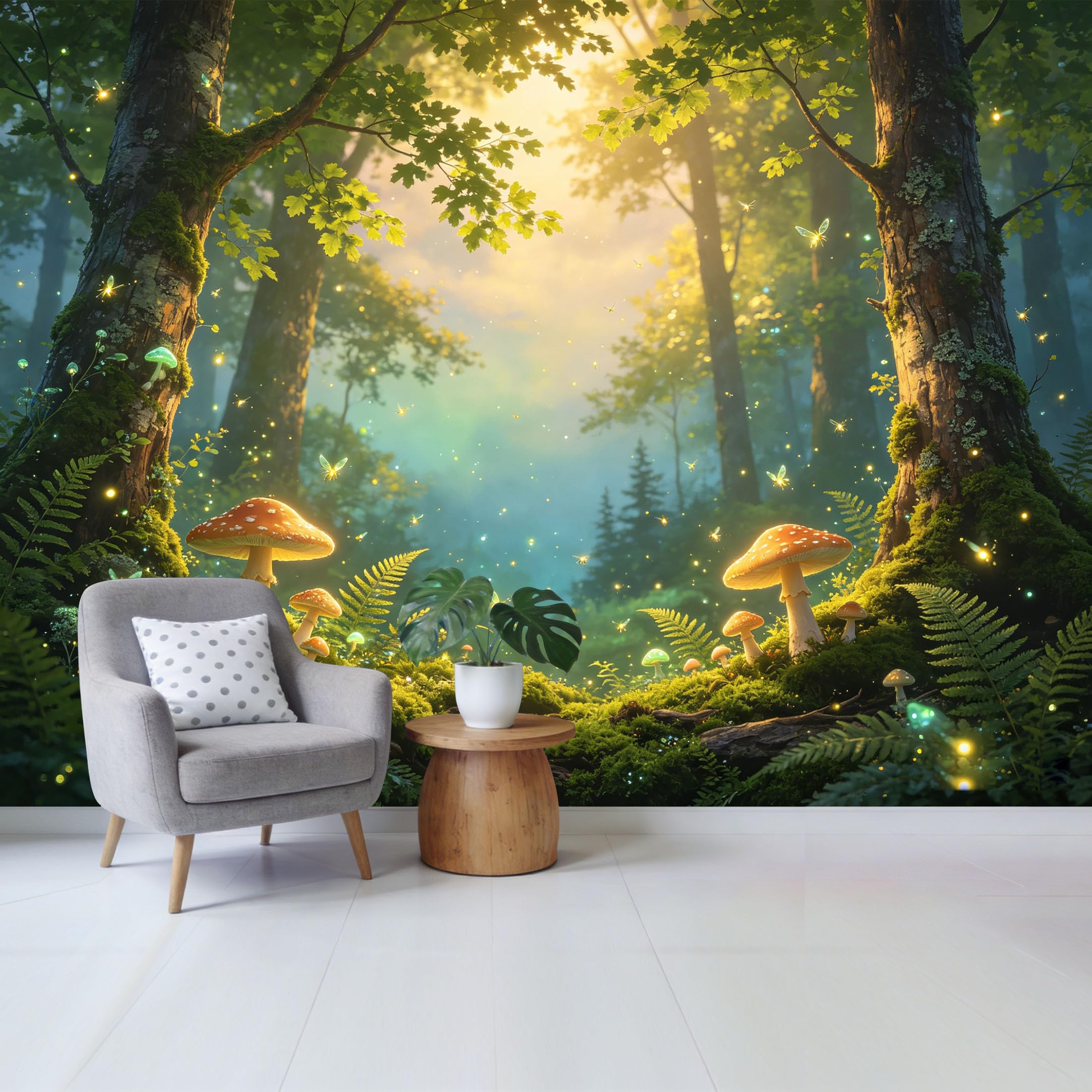 Qzlithotic Yq2605250095 Custom Size Wall Mural Enchanted Forest Glowing Mushroom Botanical Fern Scene Selfadhesive Wall Fabric Removable Wallpaper For Home Office Decor
