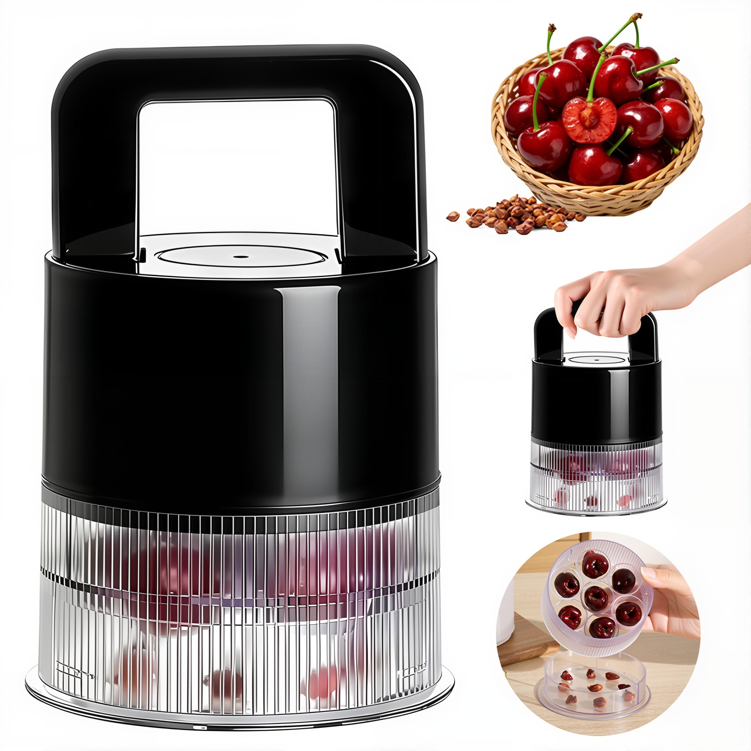Photo 1 of Cherry Pitter Tool, 7-in-1 Cherry Corer with 1.5" Extra Large Slots for Jumbo Cherries, Anti-Splash Transparent Container, Dishwasher Safe, Ergonomic Design, Also Works as Olive Pitter