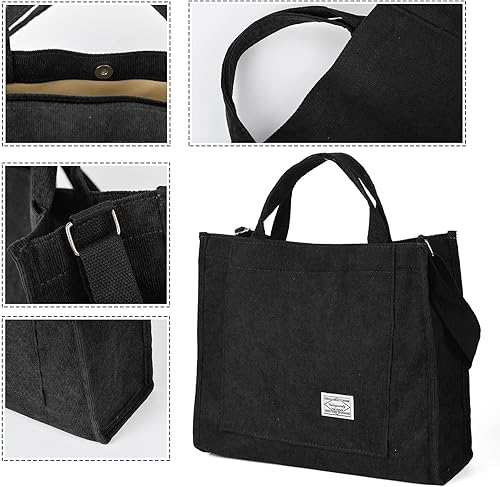 Miniatura 4 de Maki Izumi Bolsa de mano, bolsa de pana, bolso pequeño para mujer, bolso negro para mujer, bolsa de lona, bolsas de lona con asas.