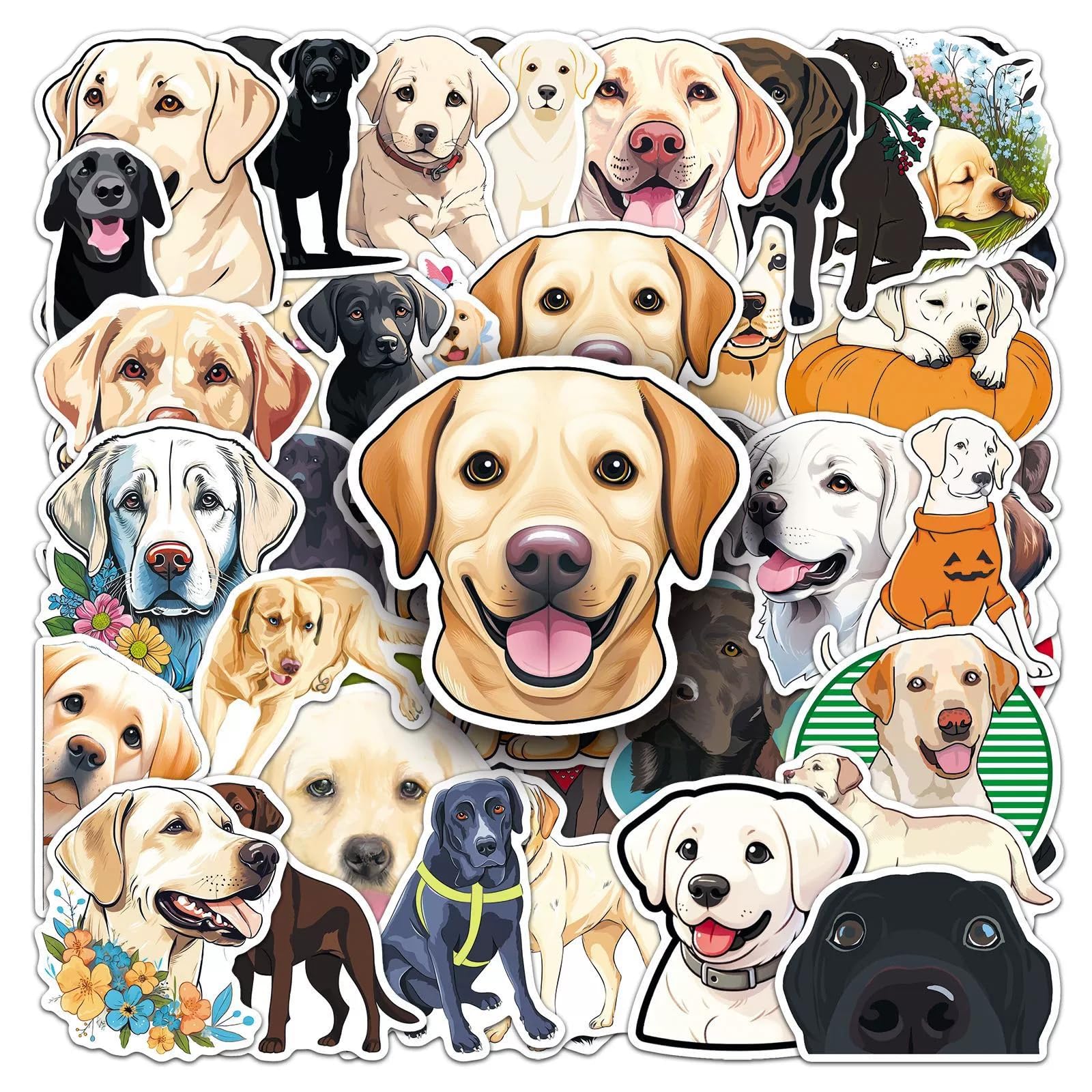 50 Pcs Labrador Stickers Laptop Car Scrapbook Phone Skateboard Suitcase Luggage Bike Cartoon Animals Vinyl Waterproof Aesthetic Personalised Stickers for Teens Boys Girls Adults