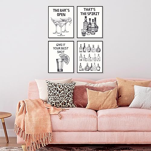 Miniatura 4 de Locomiss Pósteres de arte para pared de barra negra, impresión artística retro con alcohol Martini blanco y negro para el hogar, bar, carrito, sala