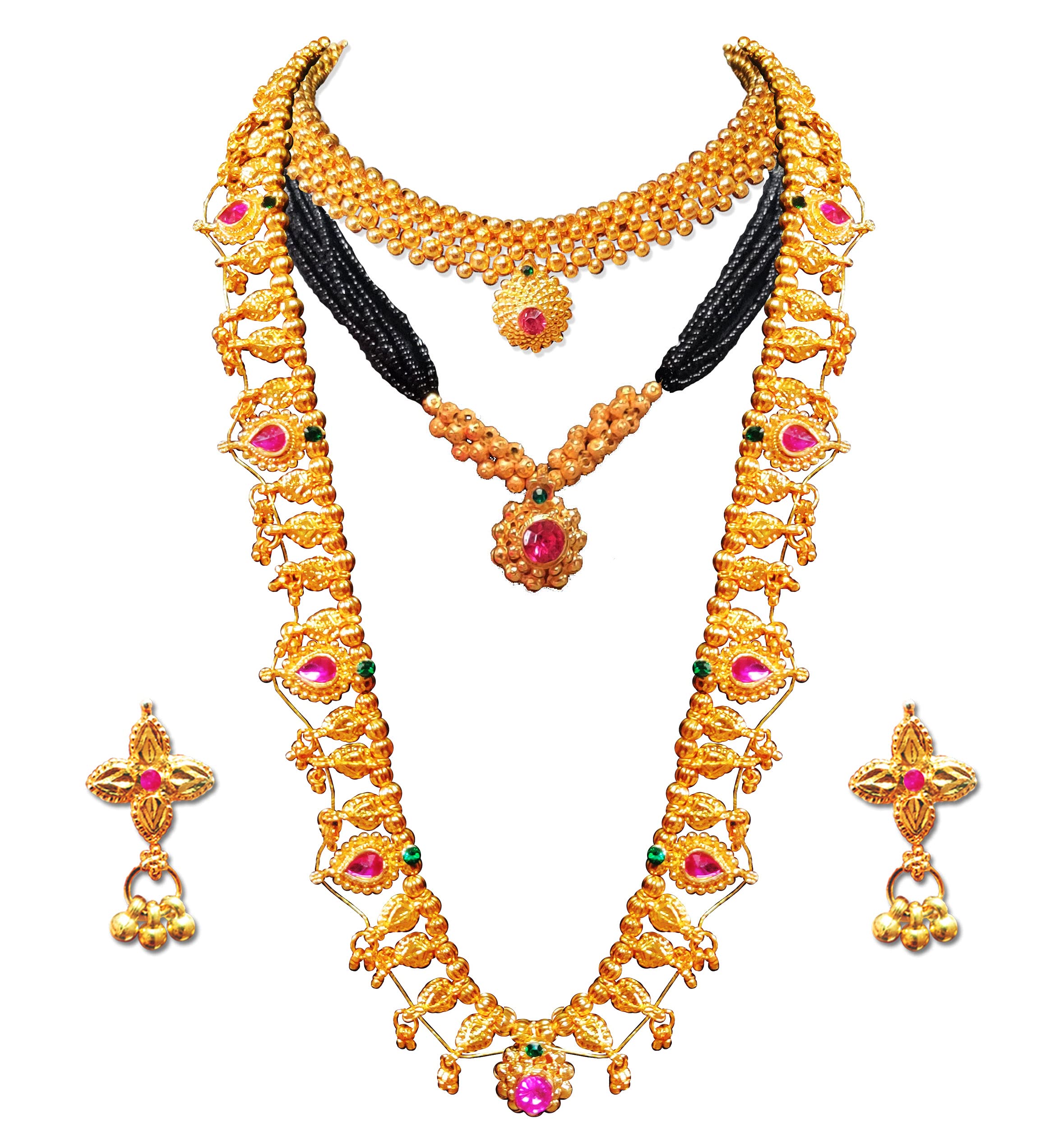 3 Necklace Set Maharashtrian Jewellery Set - Kolhapuri Saaj Necklace Set, Classy Traditional Mangalsutra Thushi Set For Women Stylish And Thushi Jewellery Set For Women Stylish (B097DR82HB) Amazon Price History, Amazon Price Tracker