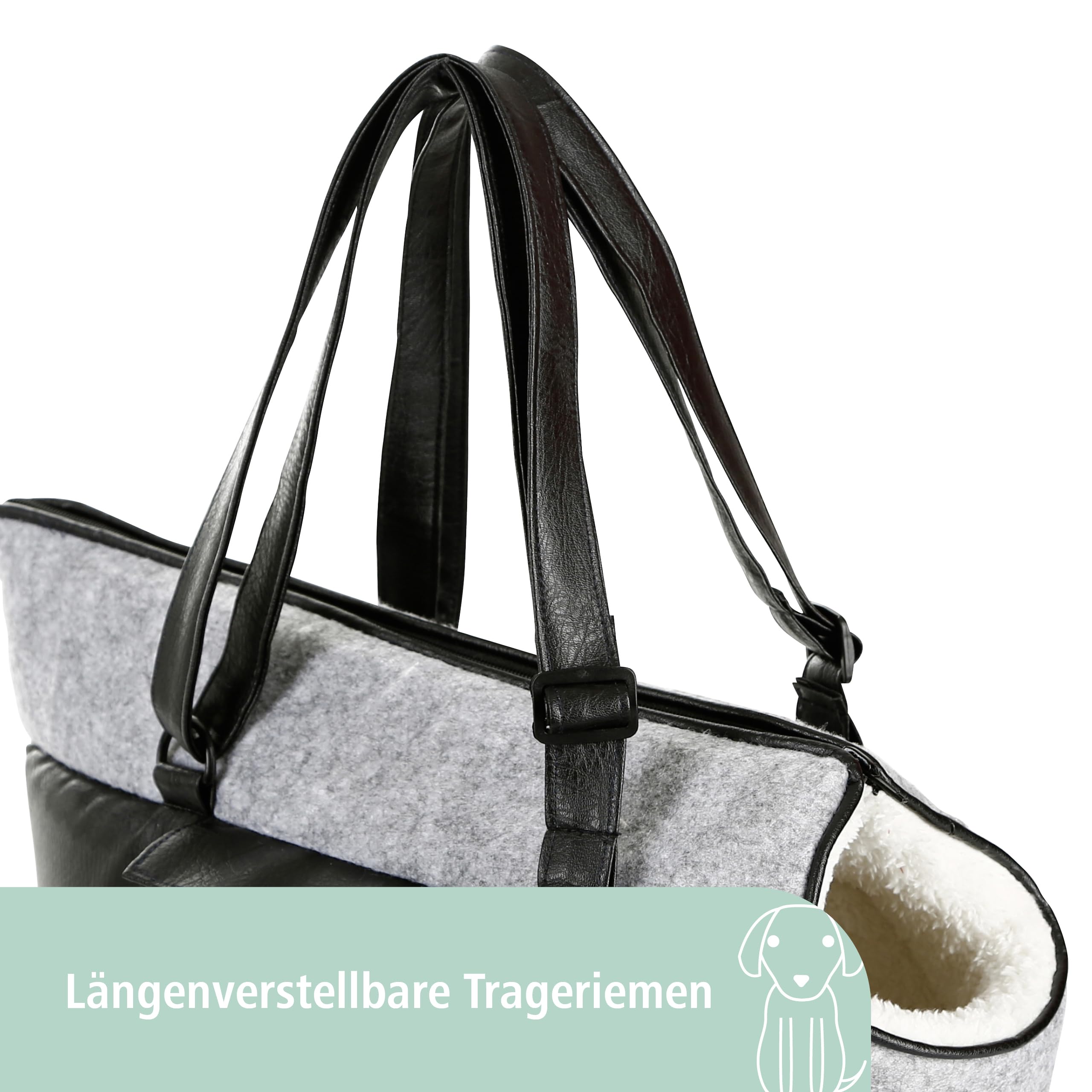 Kerbl Pet Tragetasche Chiara, Transporttasche, schwarz/grau, 46x23x25cm, Polyester, weiches Innenfutter, Innenkissen waschbar, für Hunde und Katzen