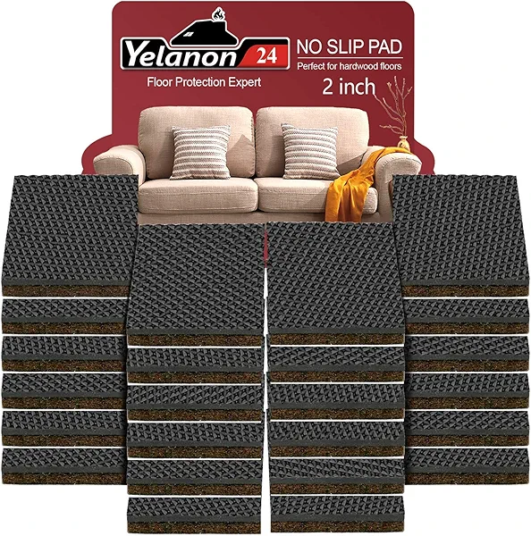 Yelanon Non Slip Furniture Pads -24 pcs 2’’ Furniture Grippers Hardwood Floors, Non Skid for Furniture Legs,Self Adhesive Rubber Feet, Anti Slide Furniture Floors Protectors for Keep Couch Stoppers