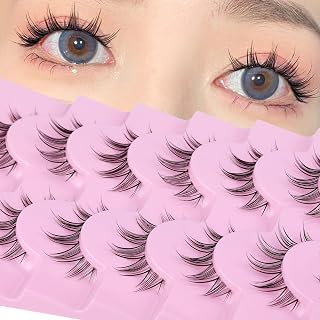 False Eyelashes Manga Lashes Natural Look Wispy Anime Lashes Mink Spiky Fake Eyelashes with Clear Band Strip Korean Eye Lashes Pack by GVEFETIEE 7 Pairs