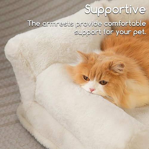 Miniatura 4 de Hollypet Cama de Felpa Esponjosa para Perros y Gatos, Sofá Cama Suave y Calmante para Gatos y Perros Pequeños y Medianos, Beige