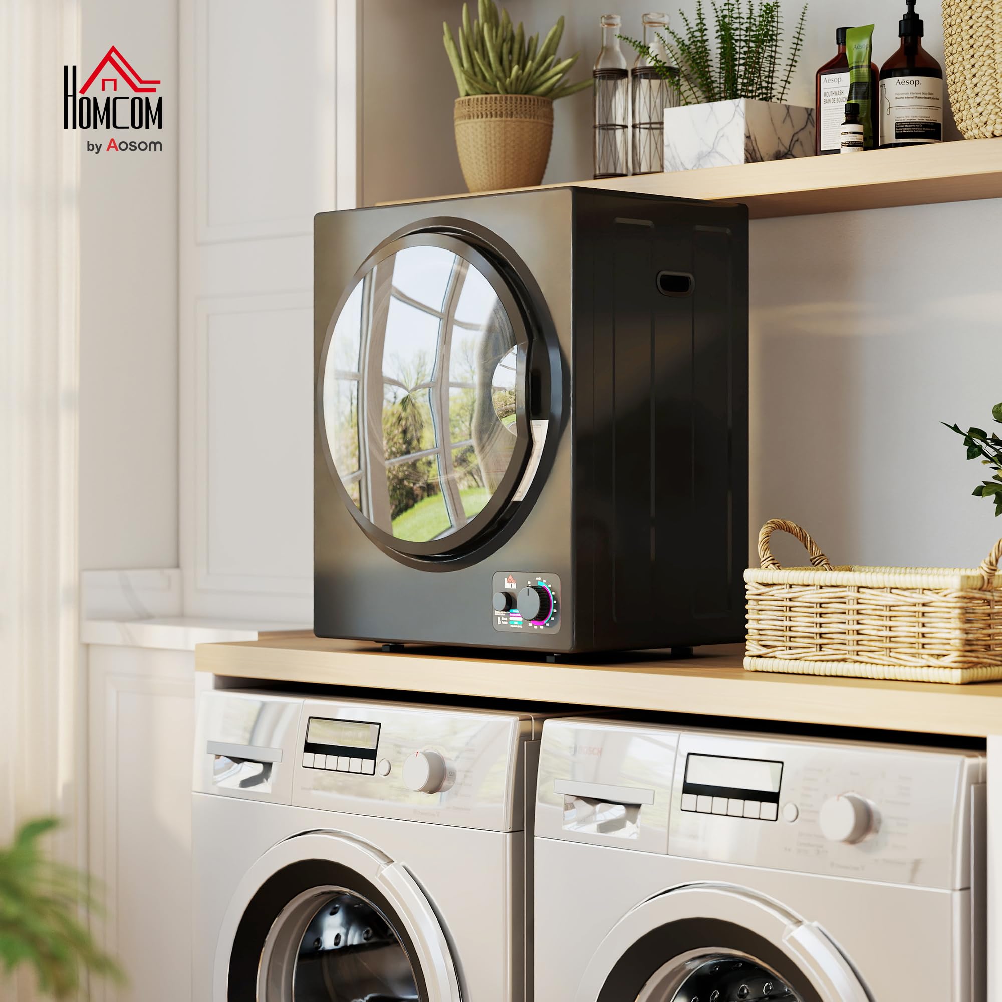 HOMCOM Sèche-linge à évacuation portable électrique 850W 2,5Kg acier inoxydable 4 modes séchage noir