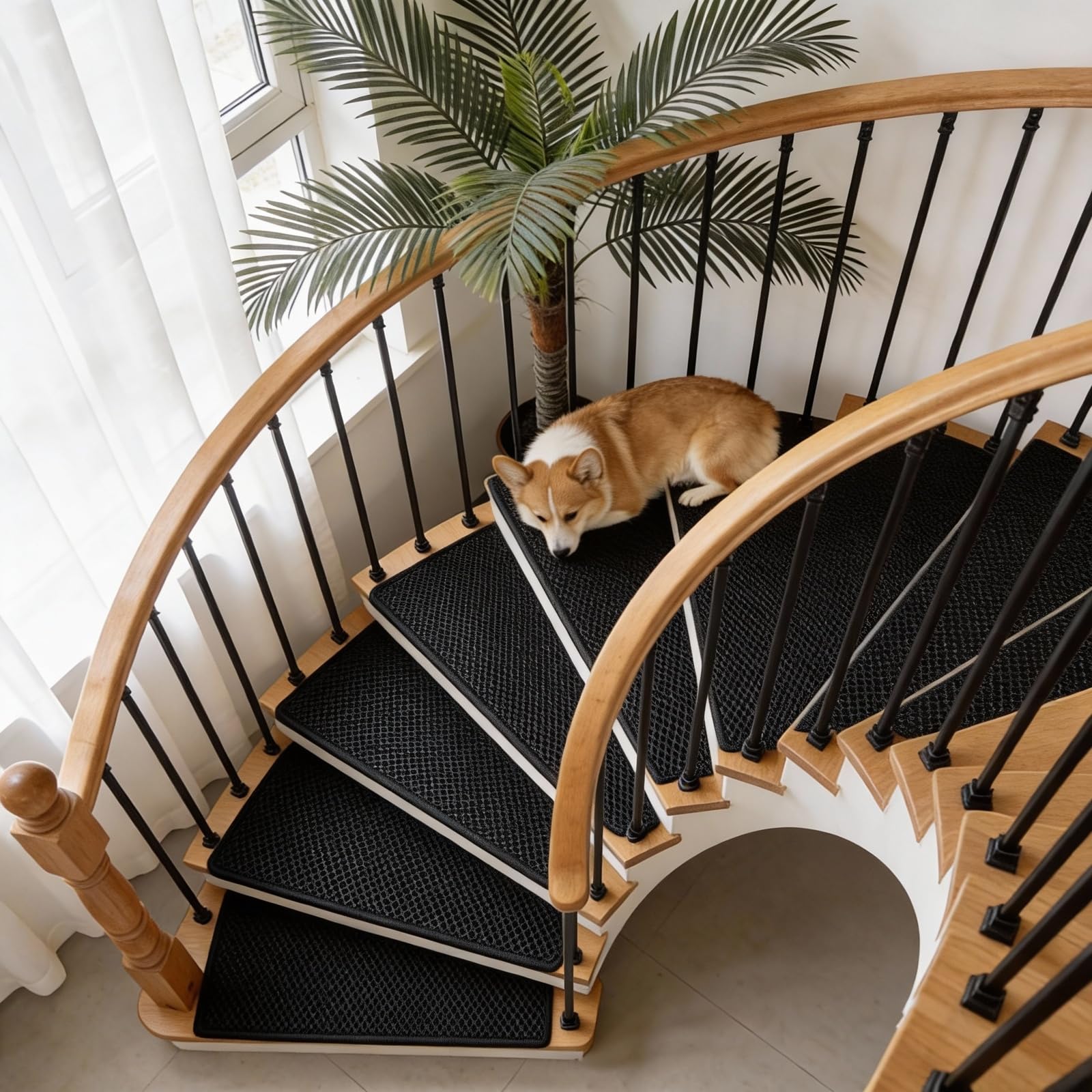 5 peldaños antideslizantes lavables y adhesivos de 20 cm x 76 cm para escaleras, color blanco y negro, seguros y aptos para escaleras