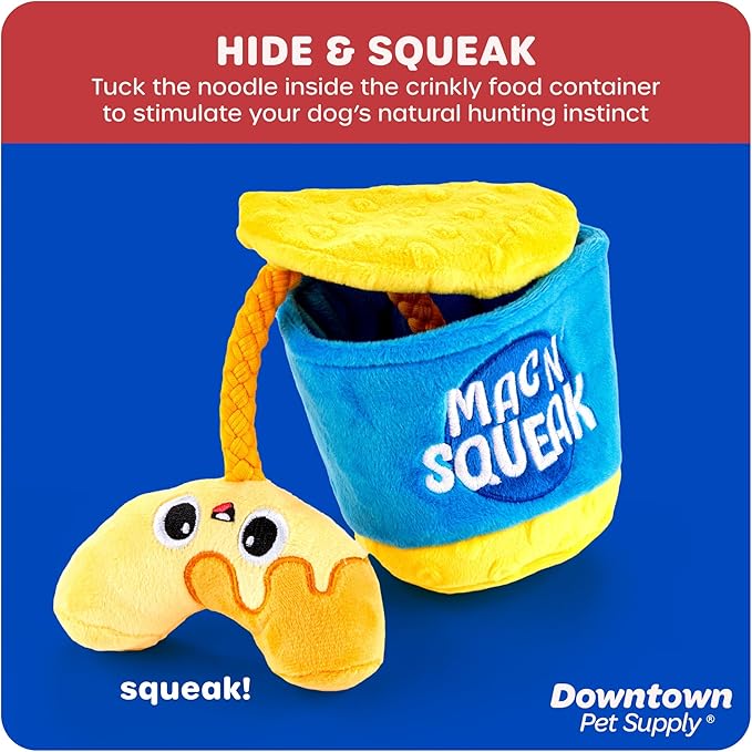 Downtown Pet Supply - Juguete para Perros de Peluche Mac & Cheese con Chirriador y Sonido Crujiente miniatura 3
