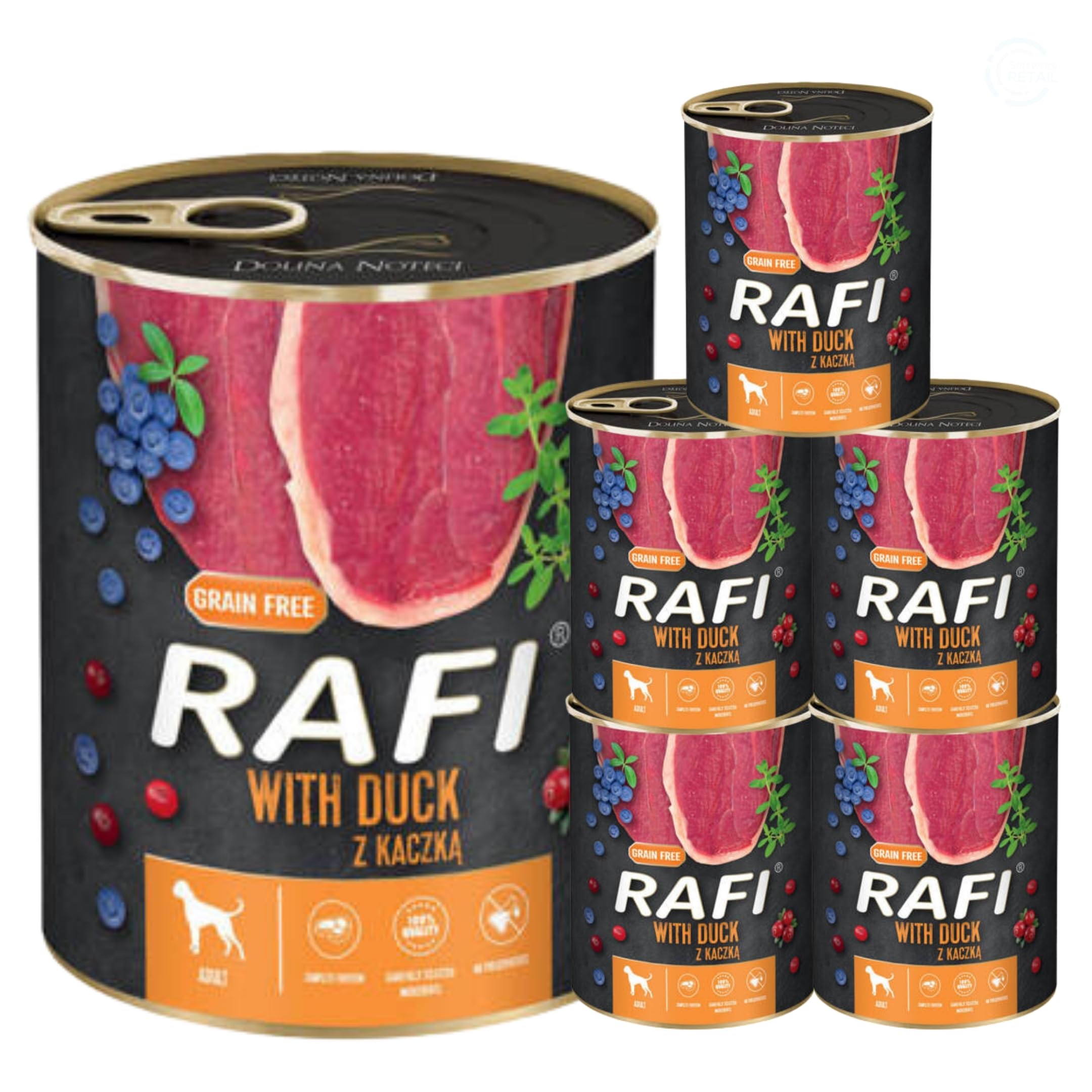 Rafi Complete Wet Dog Food: Meat & Natural Ingredients, Grain-Free, Immune-Boosting Superfoods in Every Flavour! Healthy & Tasty Nutrition for All Breeds! (Duck, 6x800g)