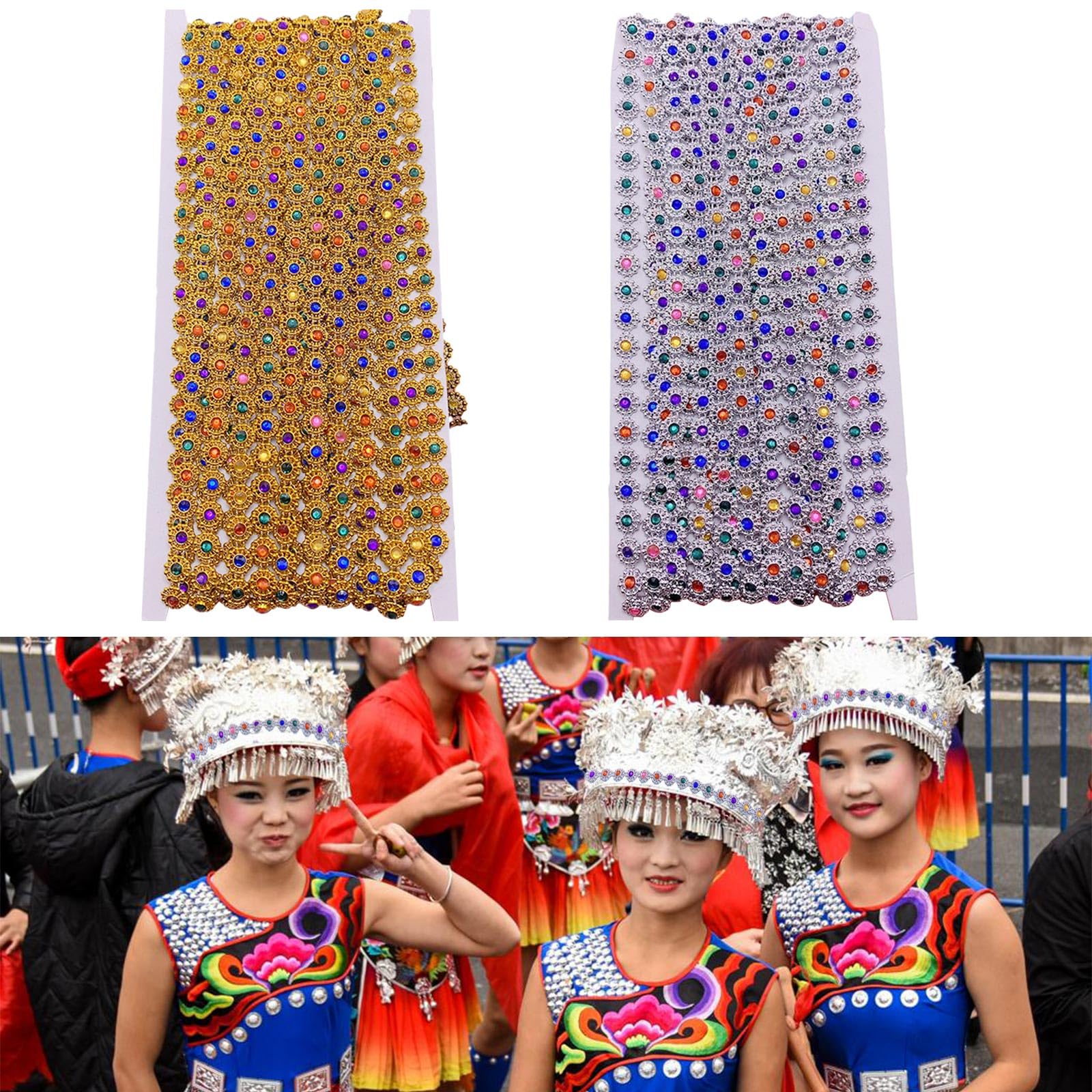 YUZIMEI clothing tape, Fashion Chain Trim with Rhinestones for Clothing Accessories Adjustable Customizable Chain Trim Tape for Ethnic Costume - silver