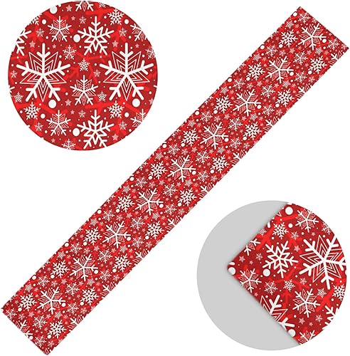 Miniatura 3 de Camino de mesa rojo de copo de nieve de invierno de 70 pulgadas, copos de nieve de Navidad, camino de nieve para mesa de comedor, cocina,